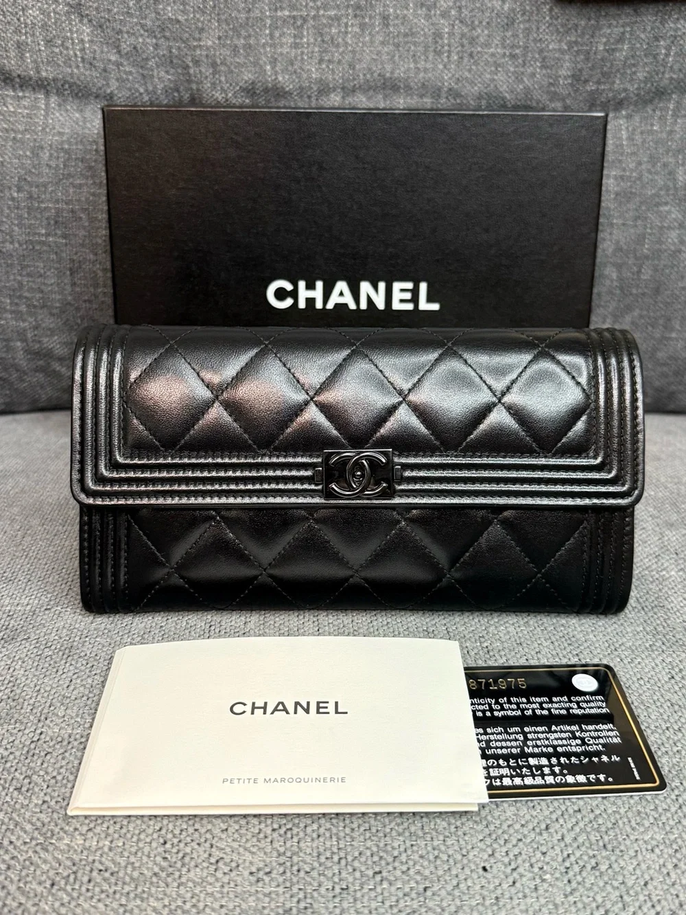 CHANEL Boy SO BLACK lambskin long wallet